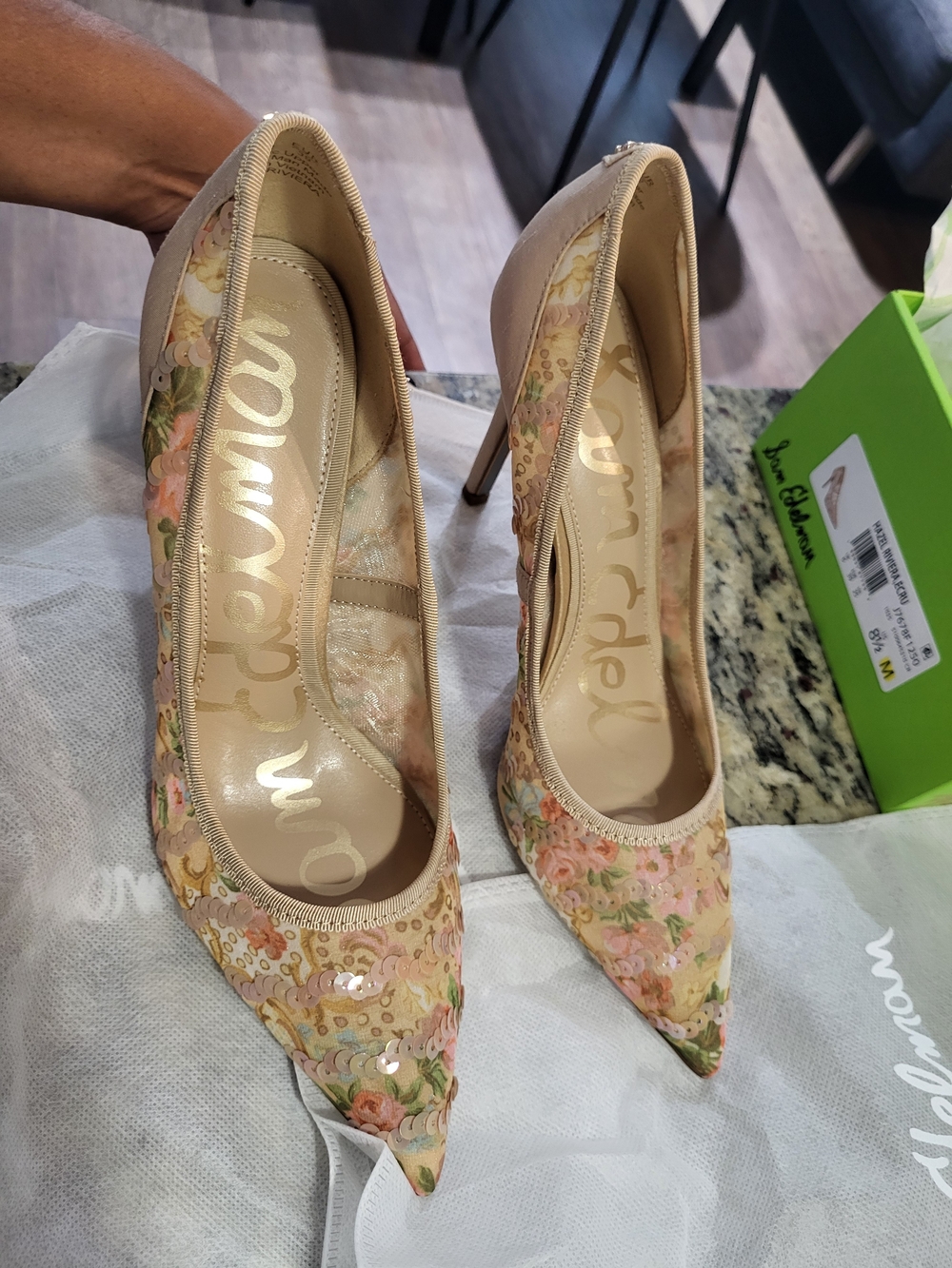 Sam Edelman Women's Pink Floral Pointed-Toe Pumps